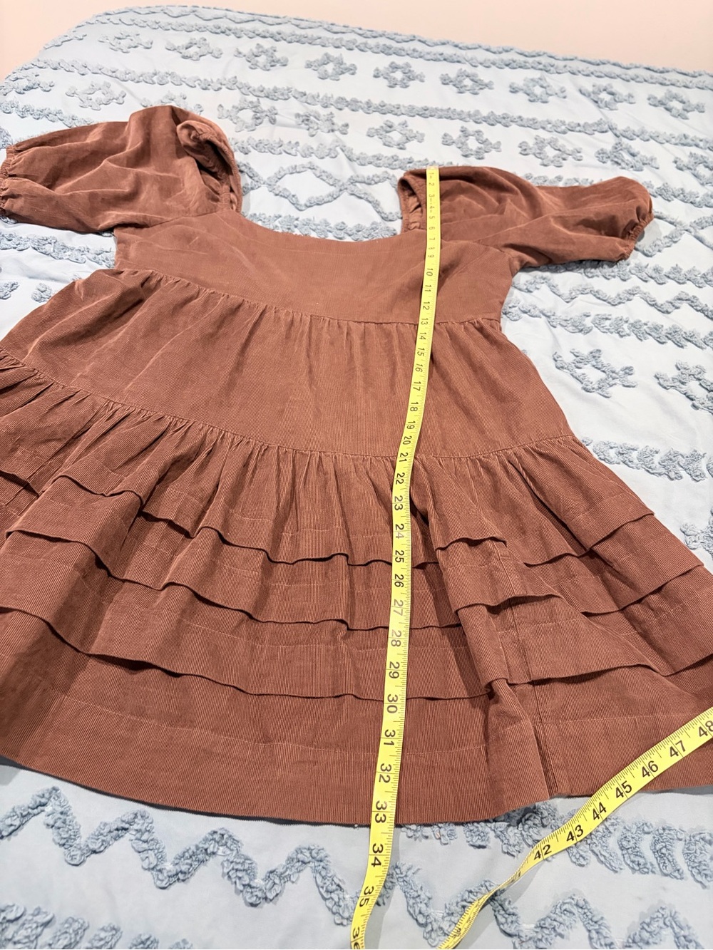 American Eagle Outfitters Brown Puff-Sleeve Tiered Mini Dress - Picture 9 of 11